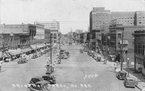 Fargo North Dakota Broadway Street Scene Real Photo Postcard AA285