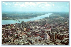 c1960 Aerial View Louisville Kentucky Ohio River Jeffersonville Indiana Postcard