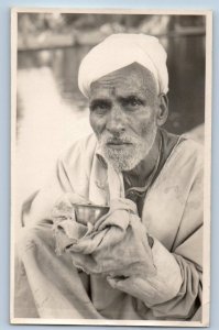Kashmir India Postcard Photo of Arab Man with Head Cover 1945 APO RPPC Photo