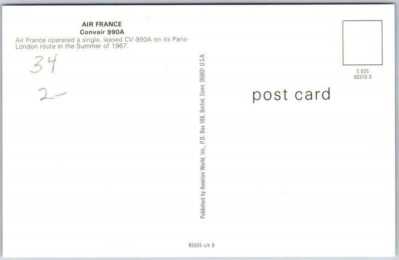 Airplane Air France Convair 990A Single-Leased CV-990A Paris London Postcard