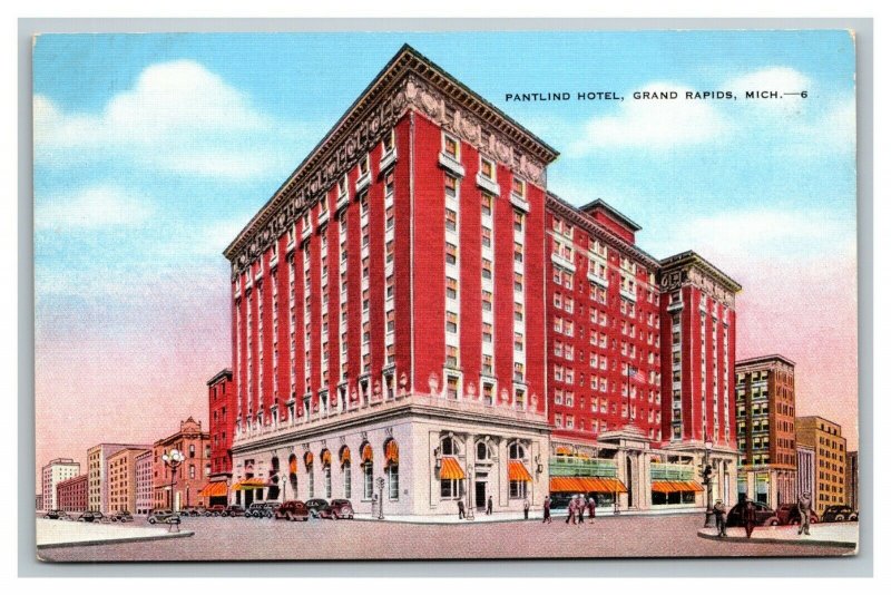 Vintage 1930's Postcard Hotel Pantlind Antique Cars Grand Rapids Michigan