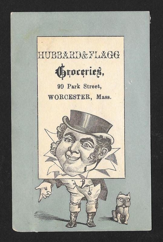 VICTORIAN TRADE CARD Hubbard & Flagg Groceries Big Head Man