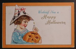 USA Merry Halloween Postcard Cover 1900s PA to PA Girl with Candle and Pumpkin