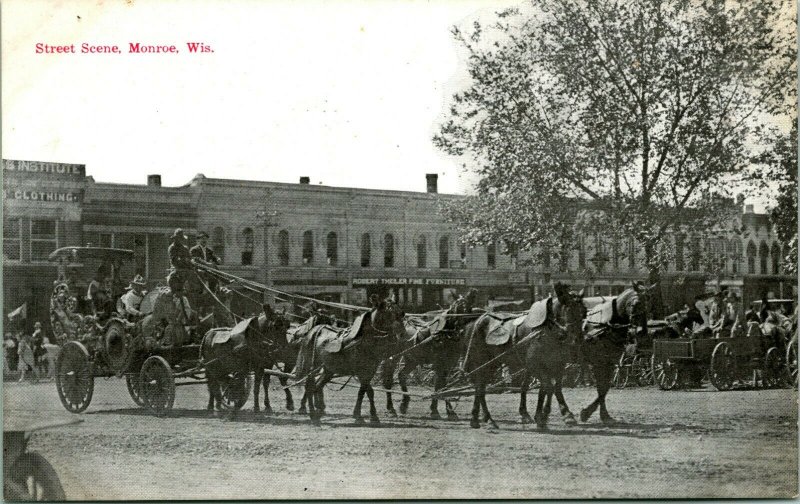 Vtg Litho Carte Postale 1910s Dirt Street Scène Avec Coach Bradford & Co Editeur