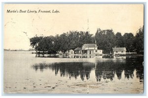 1910 Martin's Boat Livery Exterior View Fremont Lake Michigan Vintage Postcard