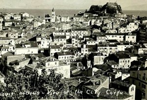 Corfu Greece Aerial View of City Island RPPC Vintage Postcard Unused