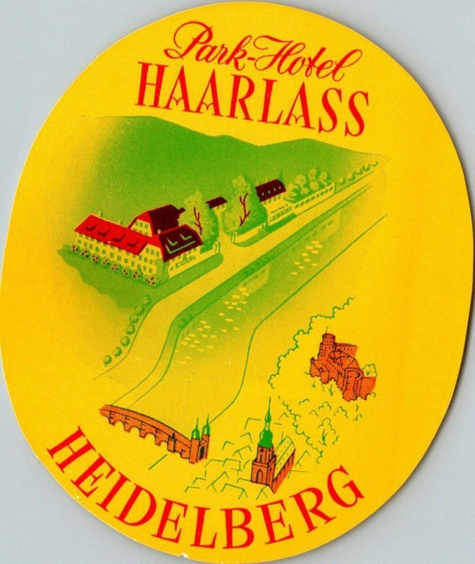 Germany Heidelberg Park Hotel Haarlass Vintage Luggage Label sk4825