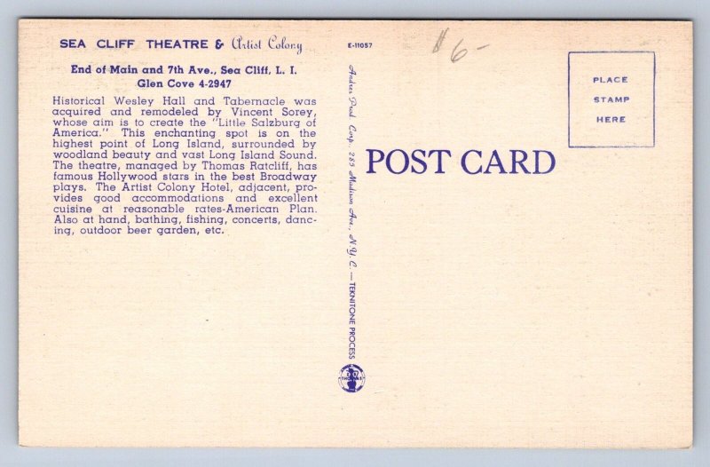 J89/ Sea Cliff Long Island New York Postcard Linen 3View Theatre 471