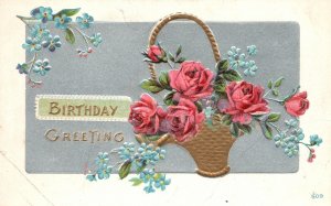 Vintage Postcard 1910's A Happy Birthday Greetings Card Basket of Flowers Roses