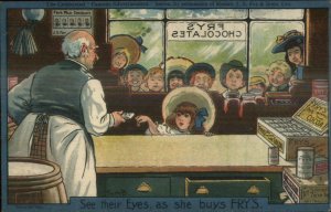 Fry's Chocolates Kids Candy Store Counter Tom Browne Signed c1910 Postcard