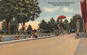 EAST HARTFORD, CT Connecticut PLAYGROUND~POOL Lifeguard~Children c1940s Postcard