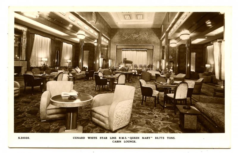 Cunard White Star Line - RMS Queen Mary,   Cabin Lounge  *RPPC