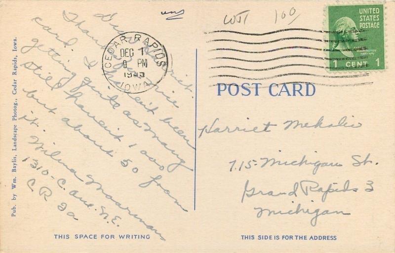 Cedar Rapids Iowa~Cedar River in Spring~Power House~1945 Postcard