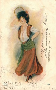 Vintage Postcard 1906 Beautiful Girl Oriental Dancer Belly Dance Costumes Art