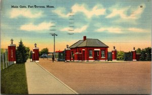 Vtg 1940s Main Gate Camp Devens Ayer Massachusetts MA Linen Postcard