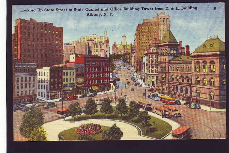 P1593 vintage unused postcard old cars buses etc state st. albany new york