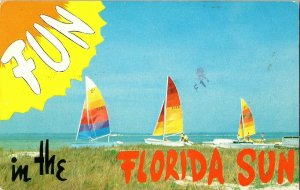 Fun in the Florida Sun Sailboat Ocean PM 1980s Gulf Stream Miami Postcard VTG 