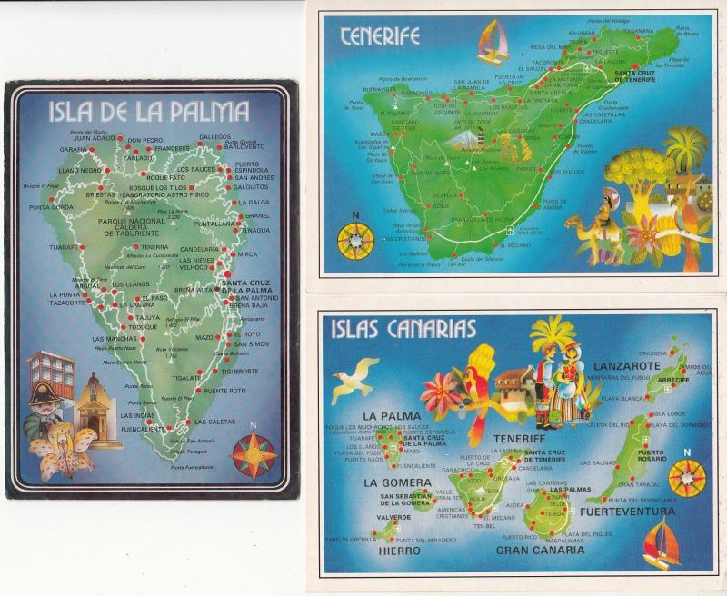 Lot 3 map maps postcards Spain Isla de La Palma Tenerife Islas Canarias