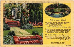 Rose Festival Lambert Gardens Portland Oregon OR Dual View Linen Postcard VTG 