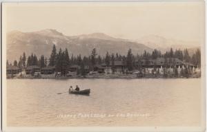 Old JASPER PARK LODGE Lac Beauvert Alberta Canada RPPC Postcard Boat Cabins