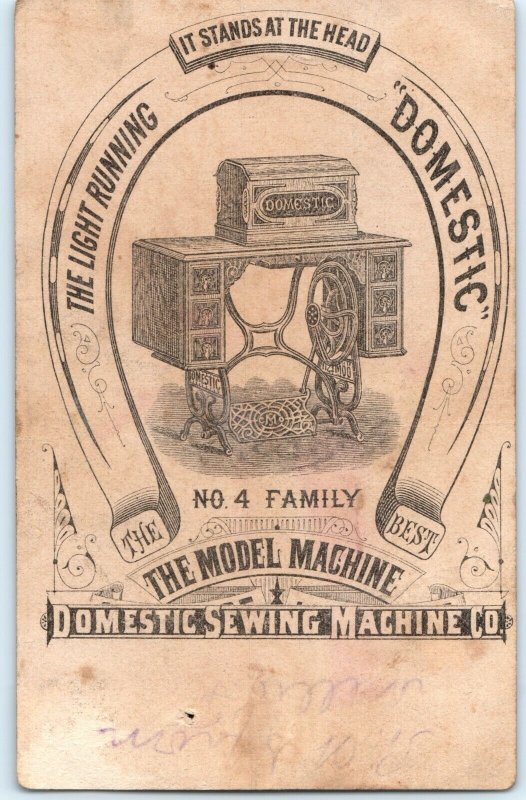 c1880s Domestic Sewing Machine Frank Hine Hand Colored Trade Card Engraved C28