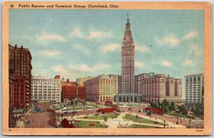 1947 Public Square Terminal Group Cleveland Ohio OH Main Traffic Posted Postcard