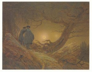 Casper Friedrich Two Men Contemplating The Moon Astronomy Rare Painting Postcard