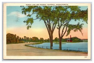 Kenoza Lake and Highway Haverhill Massachusetts MA Linen Postcard N25