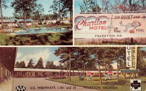 Folkston, GA Georgia  CHARLTON MOTEL~H.K. Rigdon ROADSIDE Pool ca1950's Postcard