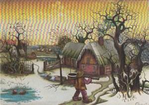 Carrying Wood, by Ivo Cenkovkan Modern Englishm postcard with colored glossy s
