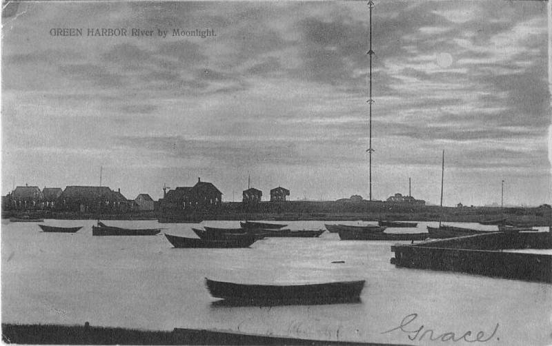 Green Harbor Massachusetts River by Moonlight Antique Postcard J51385