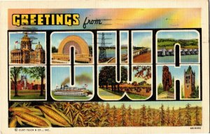 Greetings from Iowa Large Letter Multi View c1943 Vintage Postcard D56