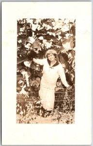 Photograph Of A Woman At The Sunflower Garden Postcard