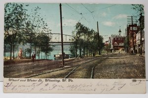 Wheeling WV Wharf and Water Street to Waynesboro Pa 1909 Postcard B6