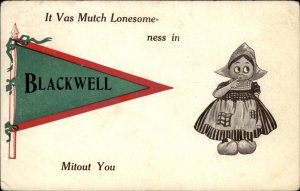Blackwell Oklahoma Dutch Comic Pennant Greeting c1900-20s Vintage Postcard