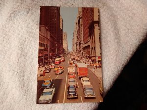 1950's 42nd Street Looking West, NYC, New York Cars Chrome Postcard