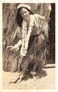 RPPC HAWAIIAN HULA GIRL Dancer Grass Skirt c1940s Vintage Photo Postcard