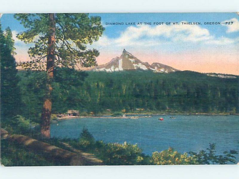 Linen LAKE SCENE Diamond Lake - Near Chemult & Crater Lake Oregon OR F3575