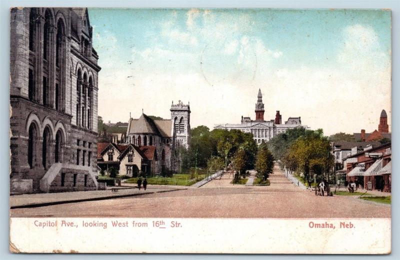 Postcard NE Omaha Capitol Avenue Looking West from 16th Street c1910 View H23