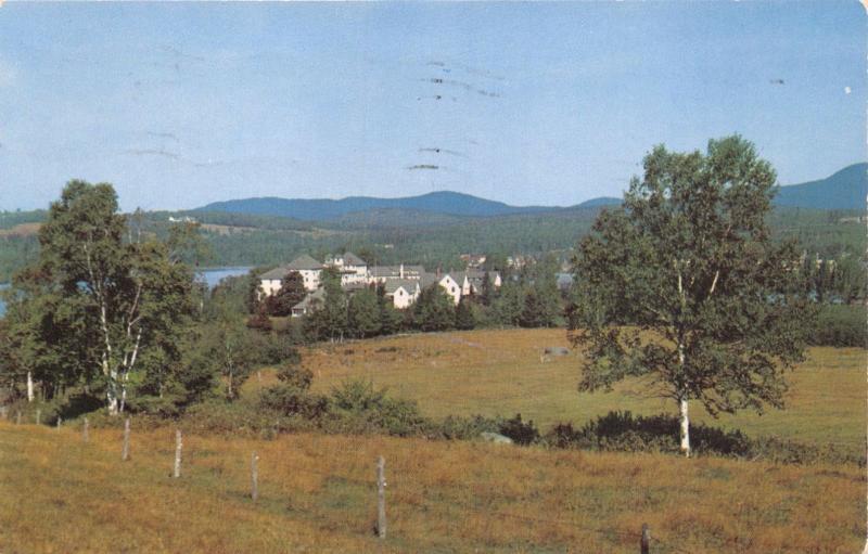 RANGELEY MAINE VIEW OF RANGLELEY LAKE & MOUNTAINS FROM DALLAS HILL POSTCARD 1957