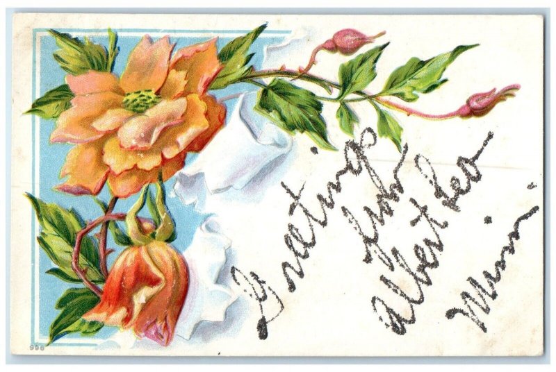 c1910 Greetings From Albert Lea Minnesota MN Embossed Glitter Vintage Postcard