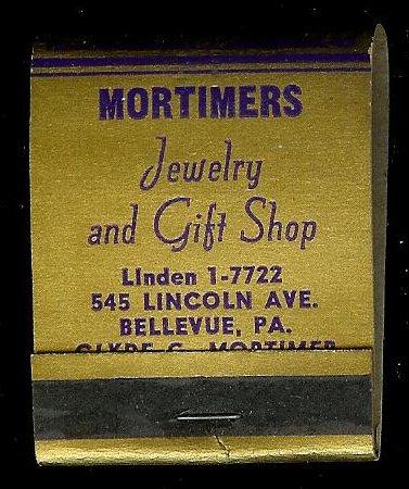 MORTIMERS JEWELRY 1950's Full Unstruck Matchbook