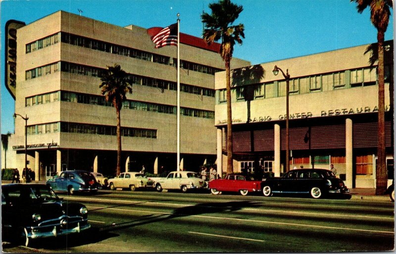 Vtg Hollywood CA Columbia Square Sunset Boulevard Classic Cars 1950s Postcard 