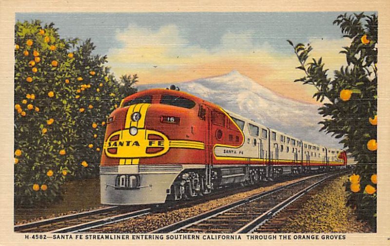 Santa Fe streamliner entering Southern CA CA, USA Railroad, Misc. Unused 