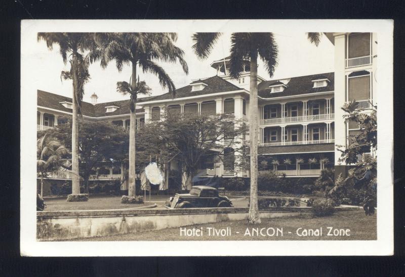 RPPC ANCON PANAMA CANAL ZONE 1930's CARS HOTEL TIVOLI REAL PHOTO POSTCARD