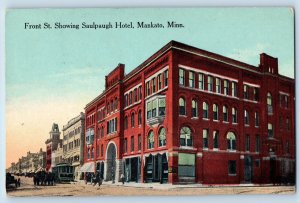 Mankato Minnesota Postcard Front St. Showing Saulpaugh Hotel Exterior View 1915