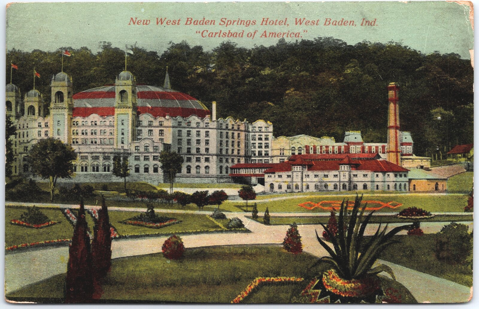 Vintage Postcard the New West Baden Springs Hotel Located West Baden Indiana Asia & Middle