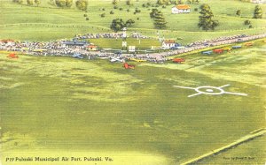 Pulaski VA P19 Municipal Air Port, Linen Postcard