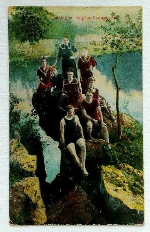 Sulphur Springs Arkansas Bathing Men Women Posted 1925 Germany Hand Colored?