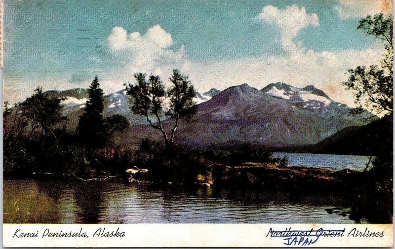 VINTAGE POSTCARD KENAI PENINSULA ALASKA ON A 1959 NORTHWEST ORIENT (JAPAN) AIRLI